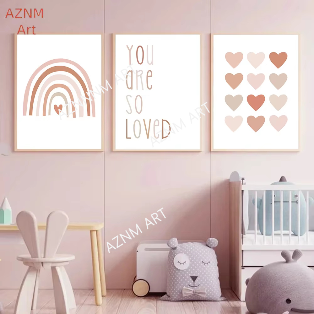 Baby Nursery Pictures - 1/3PCS ，Cartoon Heart Rainbow Pink Wall