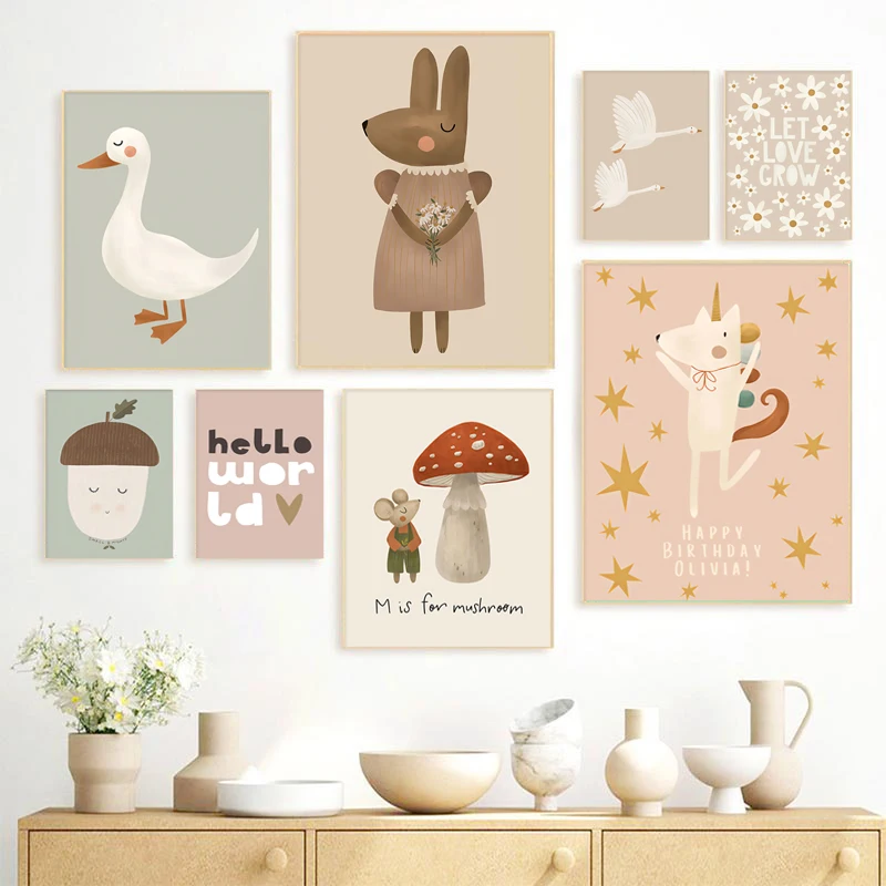 Baby Nursery Picture Frames - (No frame)Nordic Cartoon Fox Rabbit Mouse