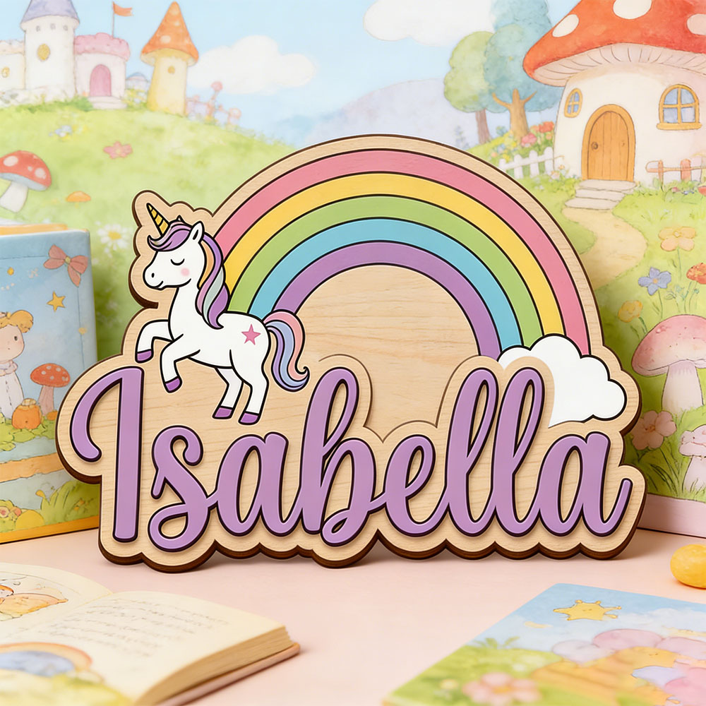 Baby Nursery Pictures - Unicorn & Pastel Rainbow Custom Name