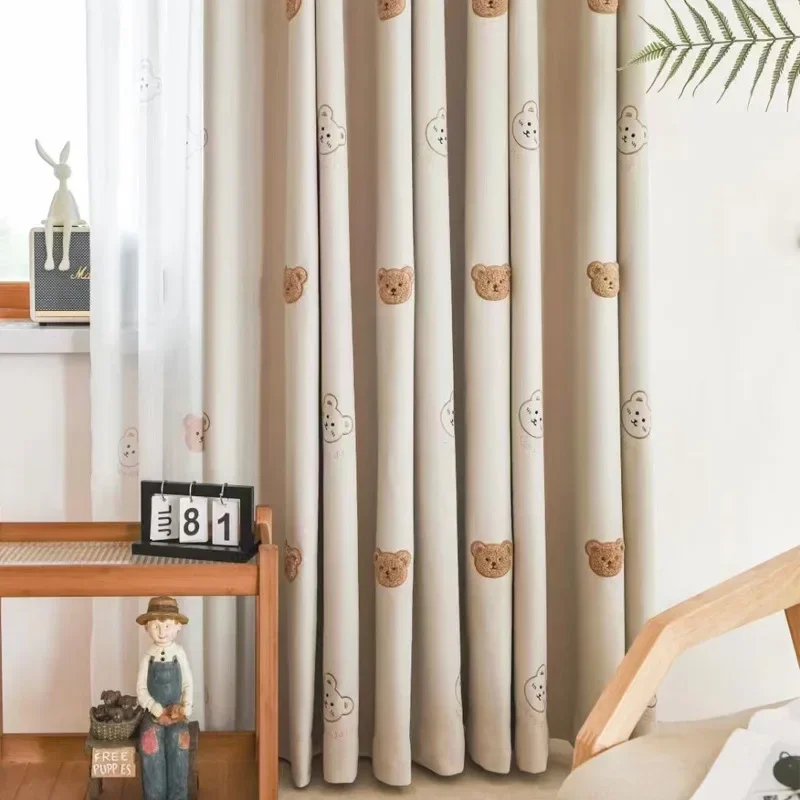Baby Nursery Blackout Curtains - Cute Plush Bear Embroidery Blackout Kids
