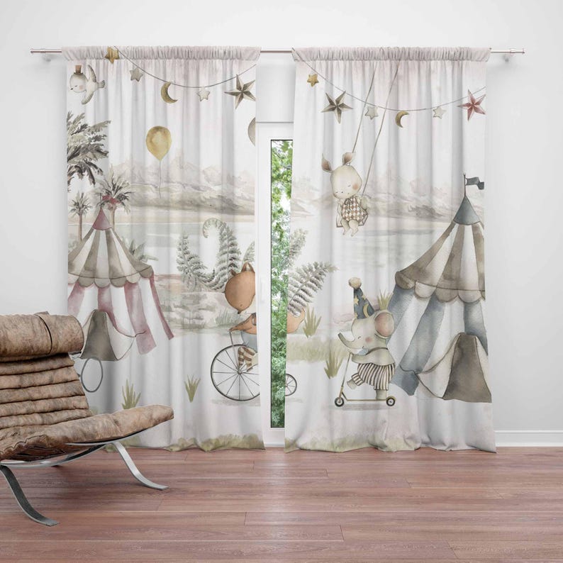 Circus Animals Curtains Kids B - огляд і ціна Baby Nursery Blackout Curtains