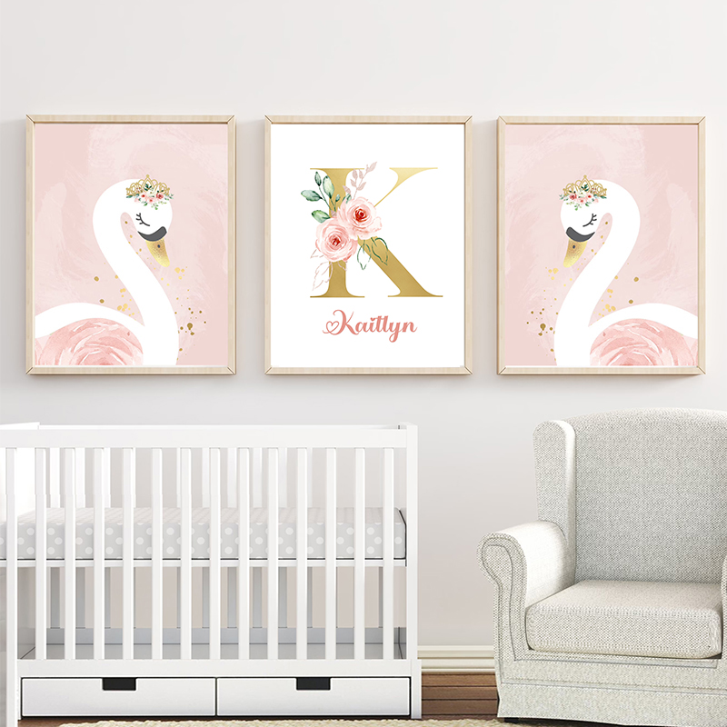 Pink Crown Swan Golden Customi - огляд і ціна Baby Nursery Name Letters