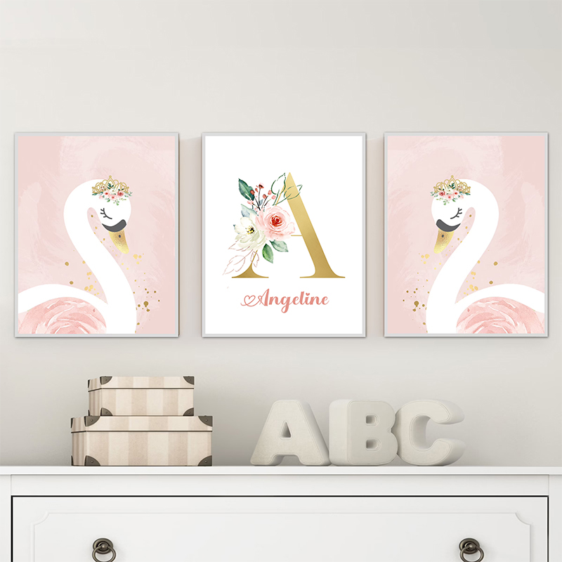 Pink Crown Swan Golden Customi - огляд і ціна Baby Nursery Name Letters