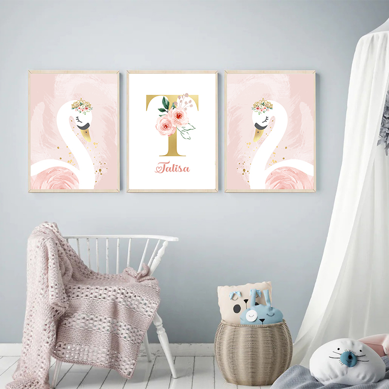 Pink Crown Swan Golden Customi - огляд і ціна Baby Nursery Name Letters