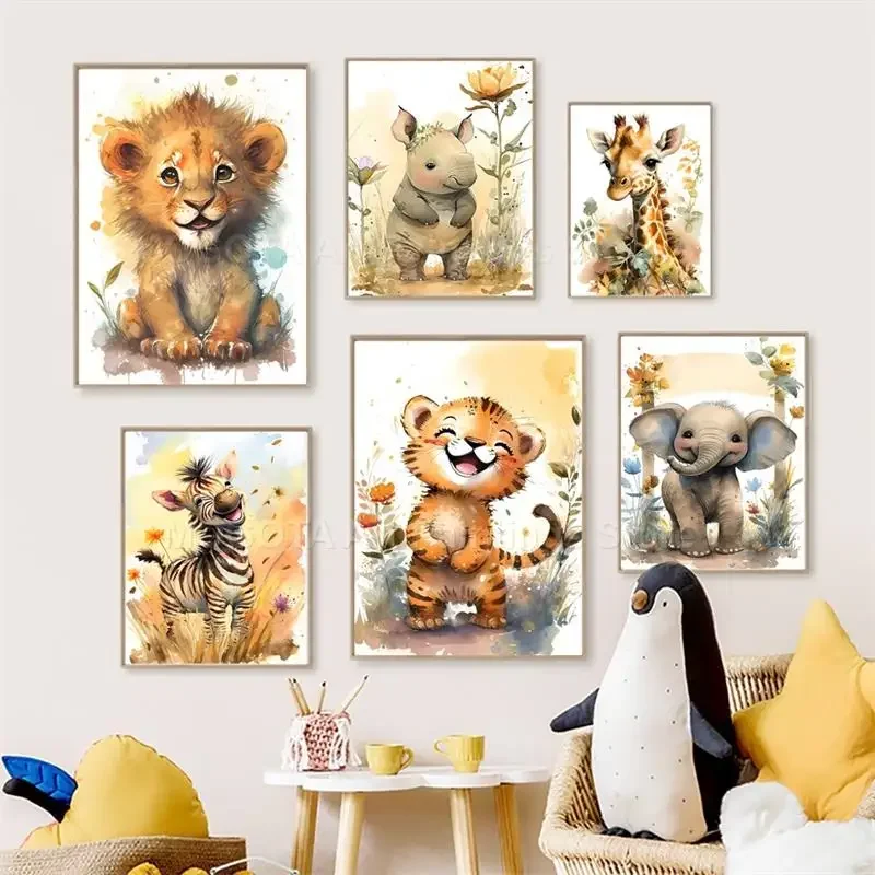 Watercolor Lion Giraffe Tiger  - огляд і ціна Baby Nursery Pictures