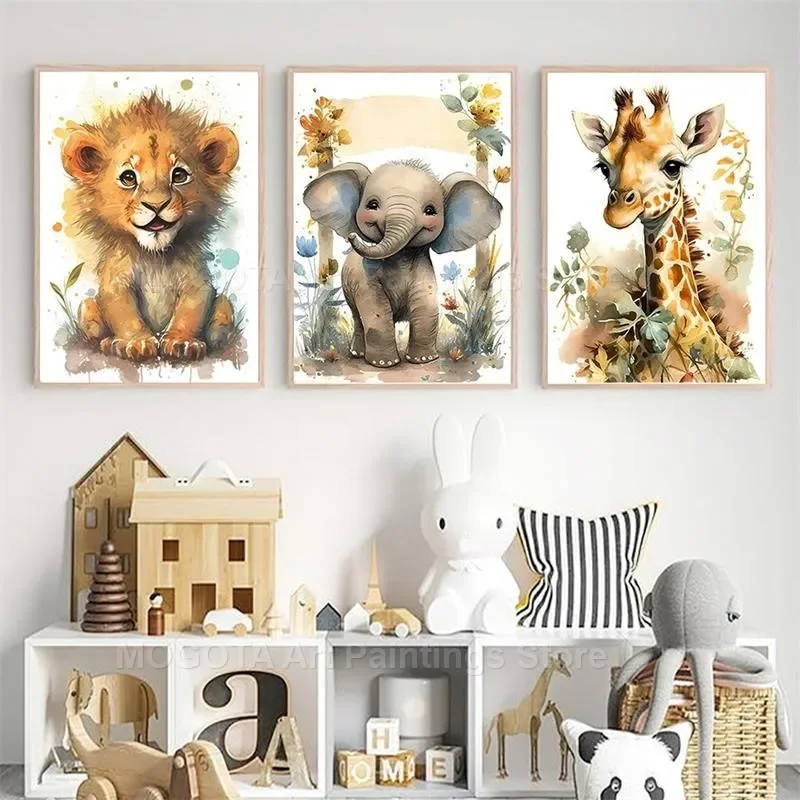 Watercolor Lion Giraffe Tiger  - огляд і ціна Baby Nursery Pictures