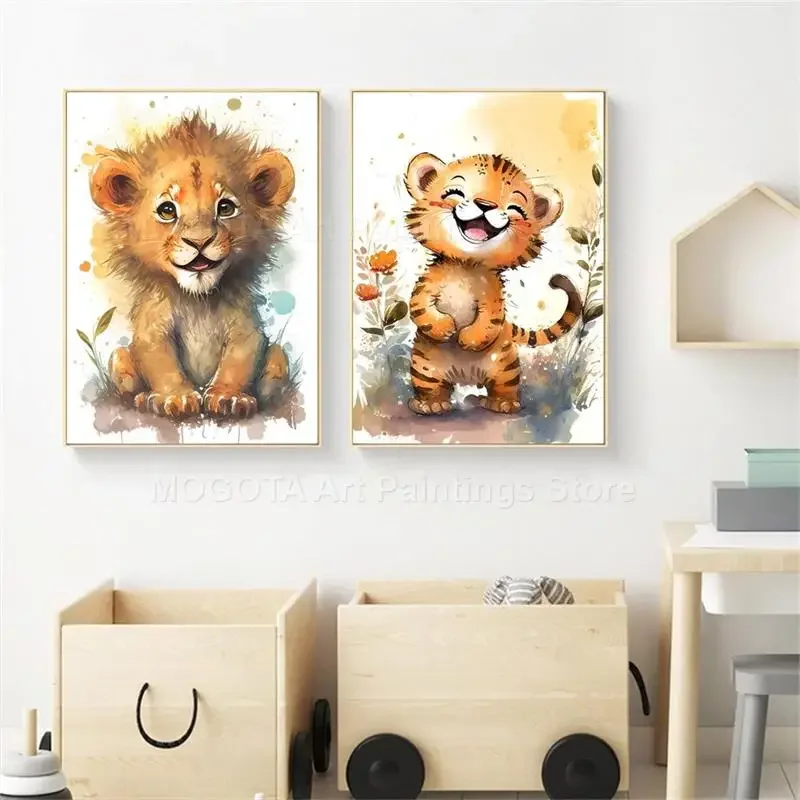 Watercolor Lion Giraffe Tiger  - огляд і ціна Baby Nursery Pictures