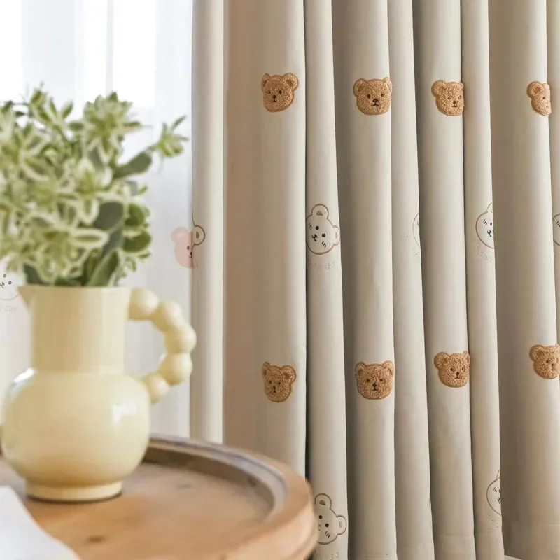 Cute Plush Bear Embroidery Bla - огляд і ціна Baby Nursery Blackout Curtains